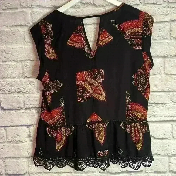Gibson Latimer Women's Blouse Semi-Sheer Black/MultiColor Size L - Picture 2 of 8